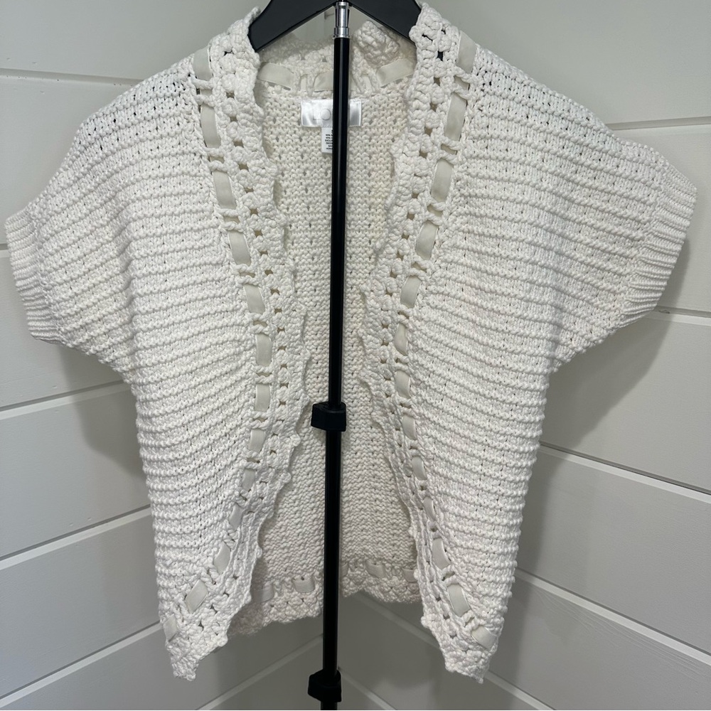 Loft by Ann Taylor Cream Crochet Open-Front Cardigan. Size: Small Women’s